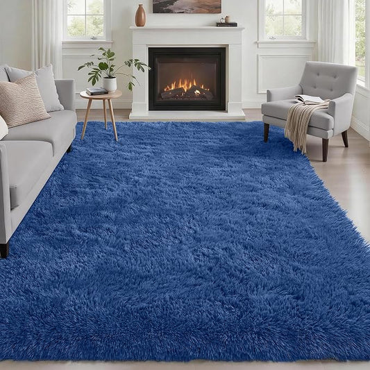 6x9 Area Rugs for Living Room Bedroom: Ultra Soft Fluffy Shag Rug Upgrade Non-Slip Non-Shedding Large Fuzzy Plush Carpet Indoor Floor Carpets for Kids Room Playroom Nursery Dorms Home Decor Blue