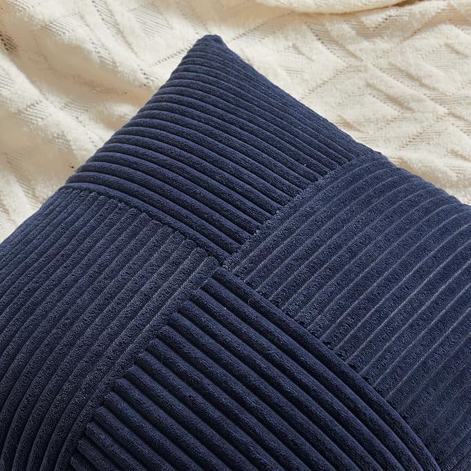 Fancy Homi 2 Packs Navy Blue Lumbar Decorative Throw Pillow Covers 16x32 Inch for Living Room Couch, Rustic Farmhouse Boho Home Decor, Soft Striped Corduroy Rectangle Accent Cushion Case 40x80 cm