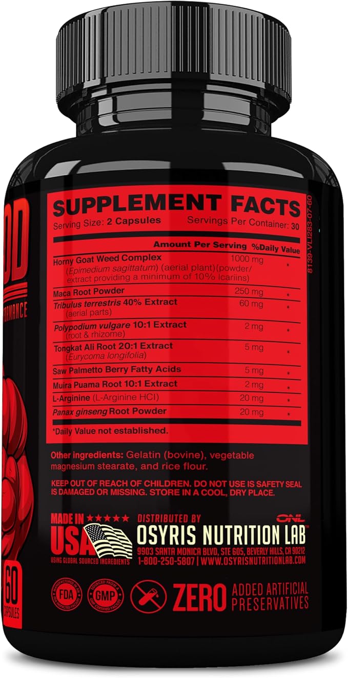 ONL Bull Blood Testosterone Booster for Men - Male Enhancing Testosterone Supplement - Strength, Stamina & Endurance with Maca Root, Horny Goat Weed, Tribulus Terrestris & Tongkat Ali - 60 Ct