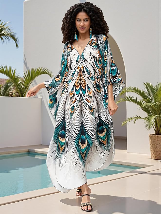 Mumu Dresses for Women Plus Size, Bohemian Kaftan Beach Cover Up Long Maxi Nightgown Soft Loungewear