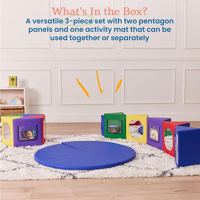 ECR4Kids SoftZone Wall of Mirrors Activity Center and Play Mat, Sensory Toy, Assorted, 3-Piece