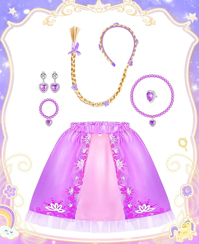 Jeowoqao Princess Dress Up for Girls, Princess TuTu Skirts Toddler Princess Dress Up Pretend Play Set with Princess Crown Gloves Tutu for Girls 3 4 5 6 Birthday Christmas Gift