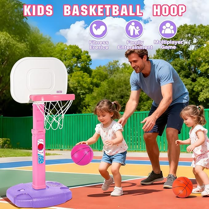 Toddler Basketball Hoop Indoor Outdoor for Kids 1-3, Height Adjustable Kids Basketball Hoop with 3 Balls, Portable Mini Basketball Goal Yard Pool Sport Toys for Baby Boys Girls Age 3 4 5