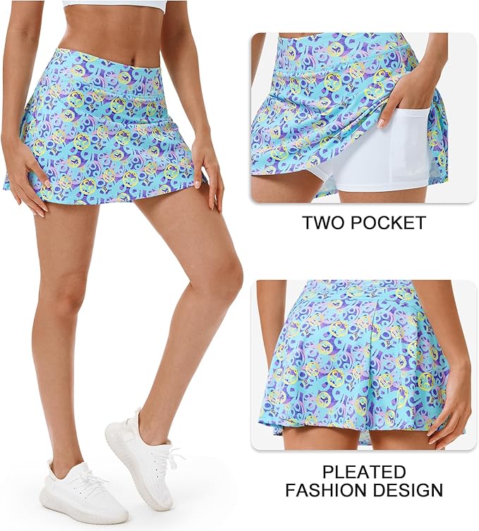 Stelle Women Tennis Skirt High Waisted Athletic Golf Skorts with Pockets | Tummy Control, Built-In Shorts, Deep Pockets, Pleated, Breathable, Lightweight, Tennis, Golf, Pickleball, Running, Workout