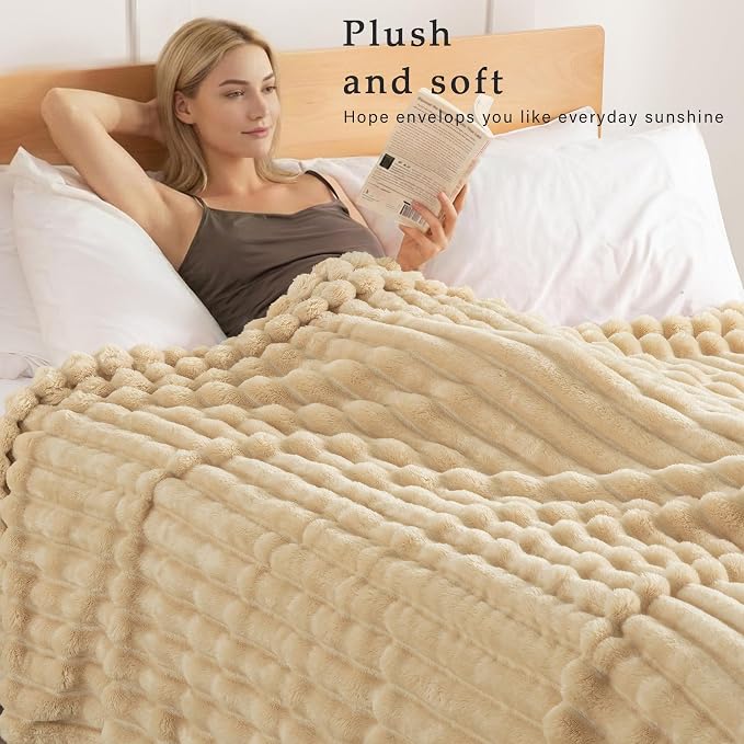 Exclusivo Mezcla Striped Twin Size Fleece Blanket for Bed, Couch, 60"x80" | Soft Breathable Cozy Bed Blankets, Lightweight Plush Fluffy Fuzzy Jacquard Decorative Blankets