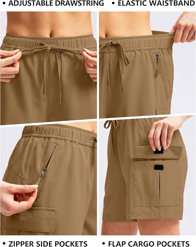 SANTINY Women's 5''/ 7''/9'' Hiking Cargo Shorts Quick Dry Lightweight Summer Shorts for Women Athletic Golf Zipper Pockets