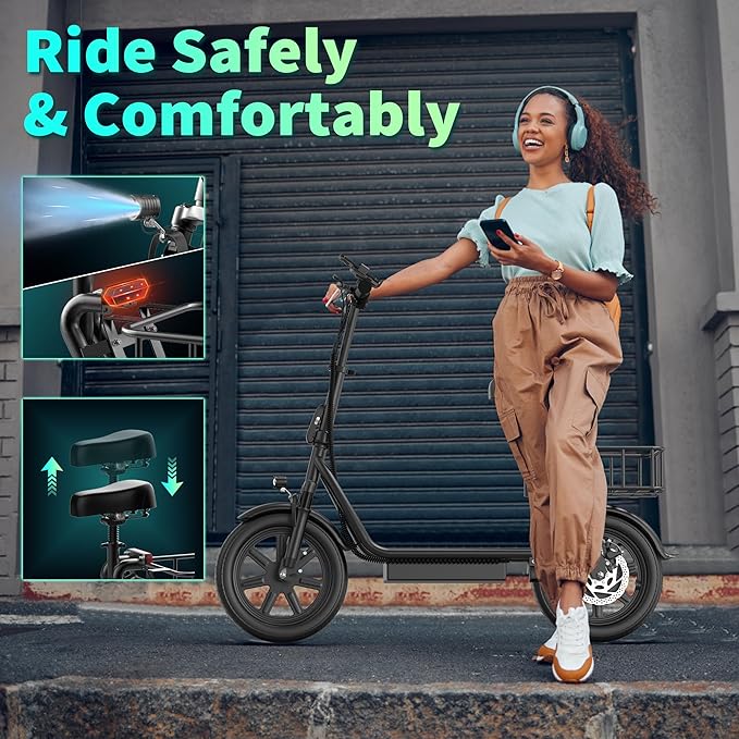 Maxshot Electric Scooter, 8.5" /10" /14" Tire, 16/19/22 Mph Top Speed, 12/16/21/27/28/49/50 Miles Long Range, Folding Escooter for Adults and Kids with Seat Bag, Dual Braking, Dual Suspension, App