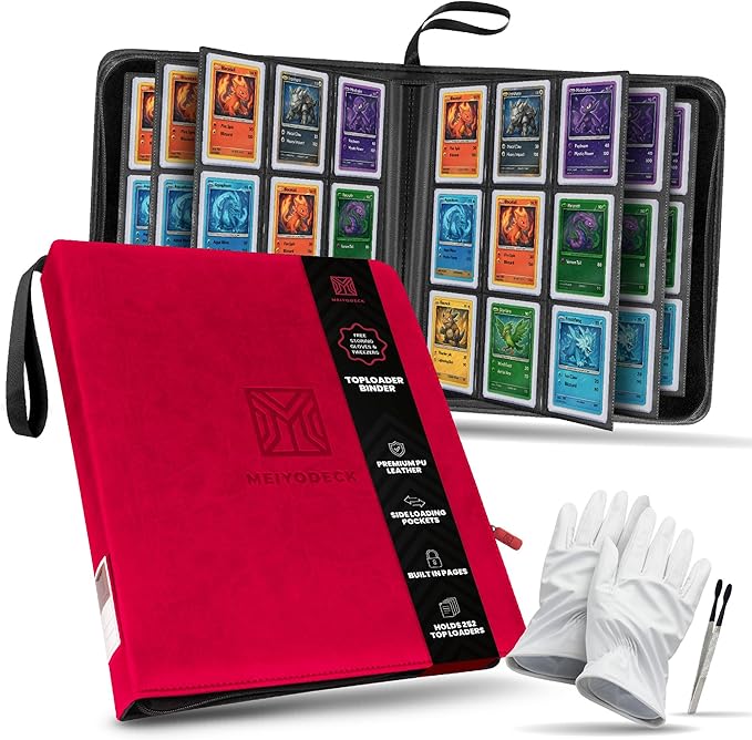 Toploader Binder | Holds 252 Toploaders | 9-Pocket | Ringless Double-Sided Pockets | Includes Collector Tweezers & Gloves | Premium Top Loader Binder for Trading Cards, Pokemon, Yu-Gi-Oh & TCG