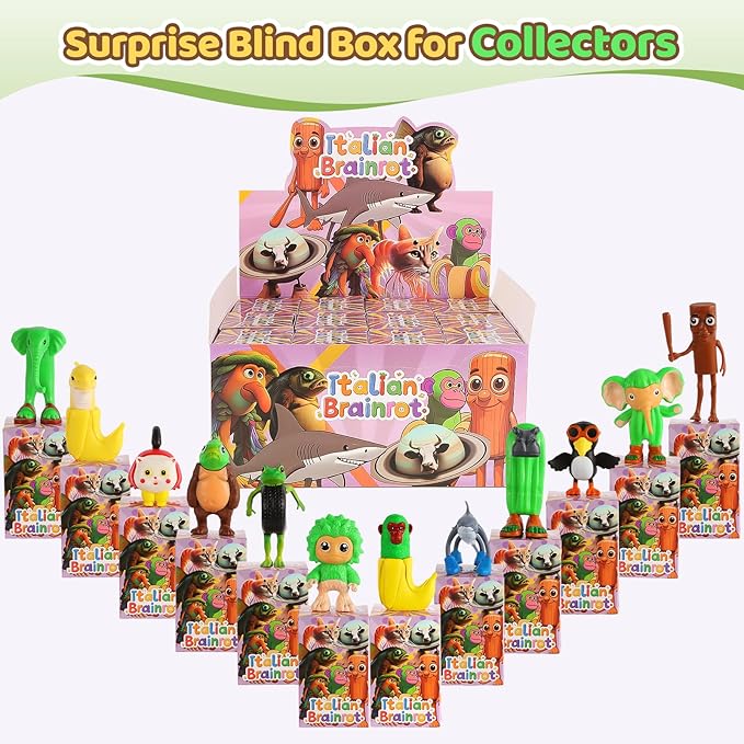 Italian Brainrot Figures Blind Box,Tralalero Tralala,Tung Tung Tung Sahur, Mystery Box, (12Pcs)