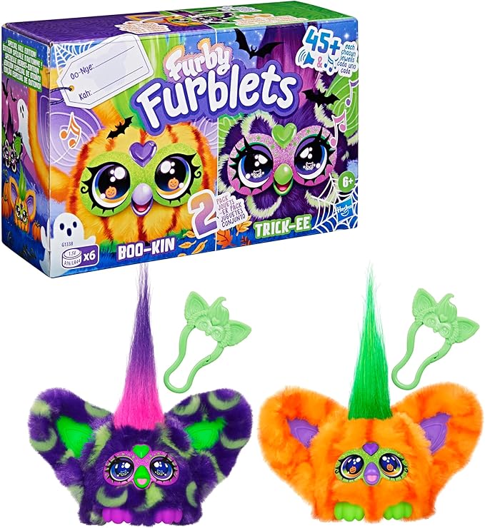 Furby Furblets 2 Pack of Fall Edition Mini Friends Trick-Ee & Boo-Kin, Electronic Plush Toys, Multicolor, Back to School Gifts, Ages 6+ (Amazon Exclusive)