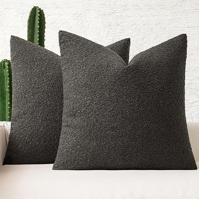 MIULEE 22x22 Decorative Euro Sham Boucle Couch Pillow Covers Dark Coffee | Set of 2 Textured Neutral Throw Pillow Covers, Accent Solid Pillowcases, Sofa Living Room Home Decor