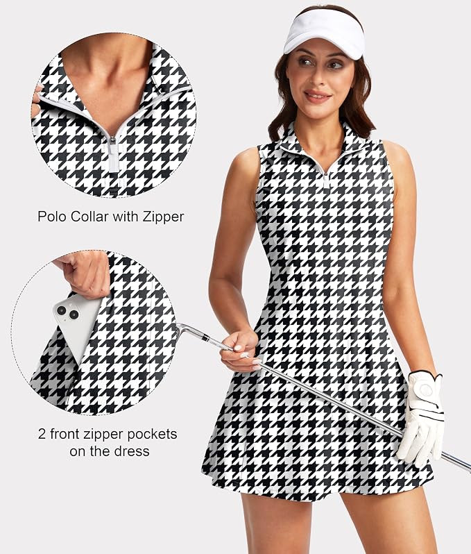 Viodia Women's Tennis Golf Dress with Shorts | Active, Exercise, Workout, Sports, Athletic, Dresses for Women, with Zipper Pockets