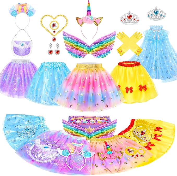 Kids Dress Up Clothes for Little Girls, Toddler Dress Up Costumes Tutu Princess Cape Crown Glove, Wing, Headband Pretend Play Princess Toys Gift for Girls 3 4 5 6