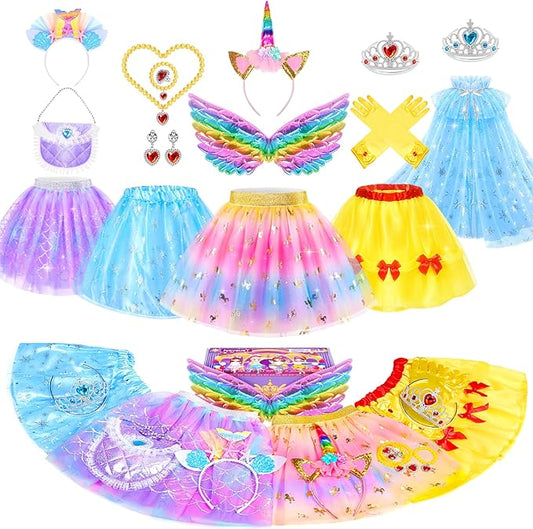 Kids Dress Up Clothes for Little Girls, Toddler Dress Up Costumes Tutu Princess Cape Crown Glove, Wing, Headband Pretend Play Princess Toys Gift for Girls 3 4 5 6