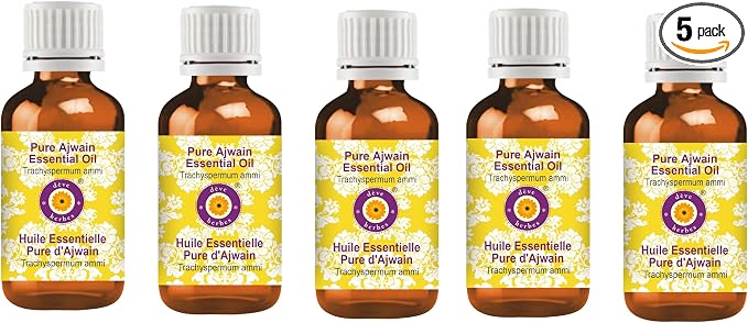 Deve Herbes Pure Ajwain Essential Oil (Trachyspermum ammi) Steam Distilled (Pack of Five) 100ml X 5 (16.9 oz)