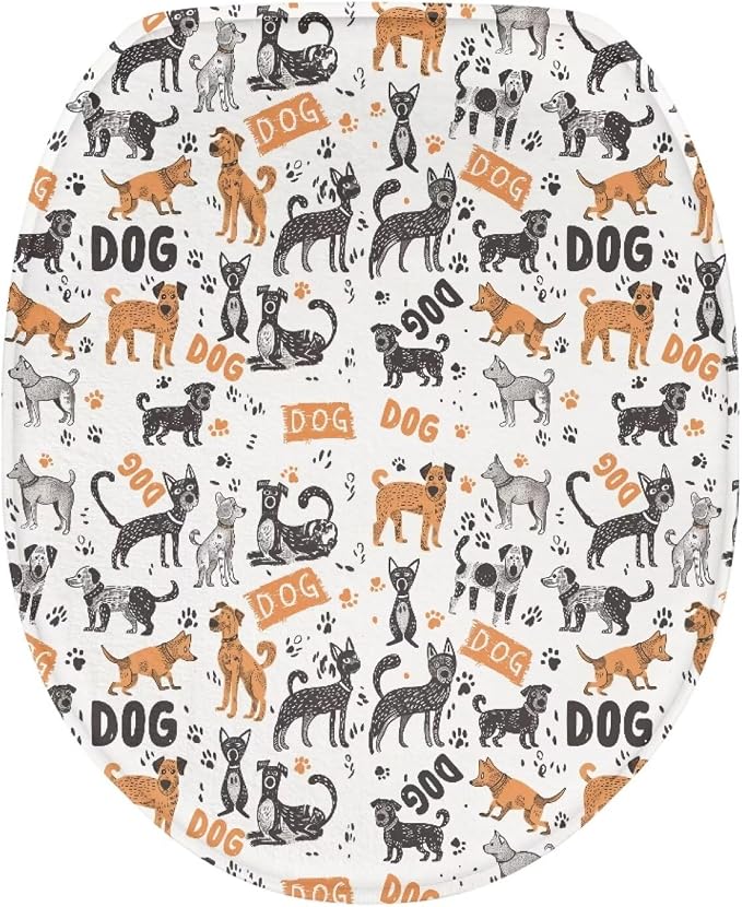 Dog Toilet Seat Cover, Bathroom Accessories with Elastic Band at Bottom Toilet Seat Cover, Flannel Soft and Dustproof Toilet Lid Cover