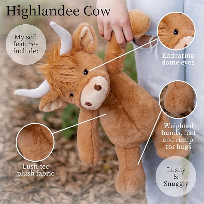 WORLDS SOFTEST PLUSH Highlandee Cow, Lushee, Large, 16" Stuffed Animal for Baby, Toddler, Kids, Adults - Soft, Huggable Stuffed Cow- Adorable Toy Made from Kid-Friendly, Quality Materials