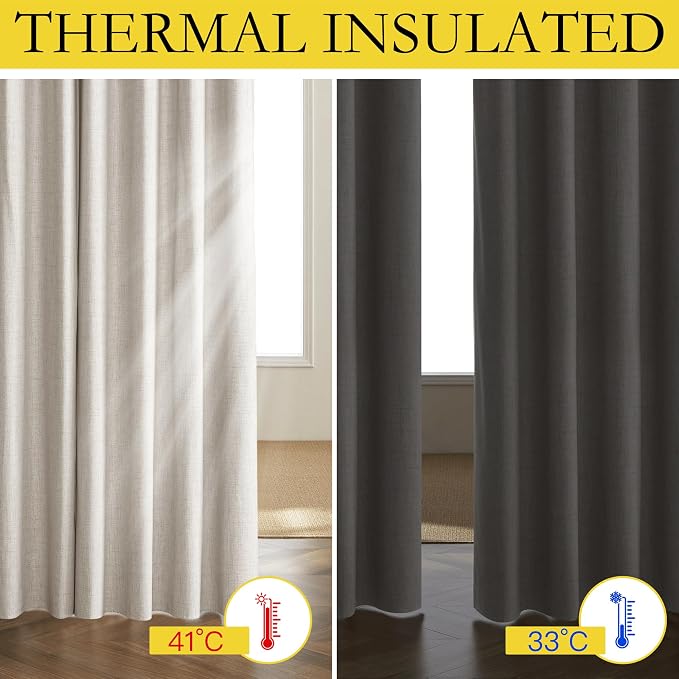 NICETOWN Brich Vintage Open Linen Weave Flax Thermal Curtains, 100% Blackout Curtains 120" Long for Dining Room, Soundproof Window Treatment Drapes for Home Office, 62" Wide Per Panel, Set of 2