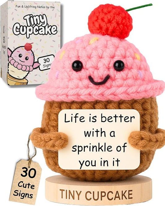 Friendship Gift for Women - Handmade Positive Cupcake Crochet Doll with 30 Cute and Uplifting Affirmation Cards - Birthday Gift for Women, Best Friend, Coworkers, Classmate, Sister, Woman Friends, BFF