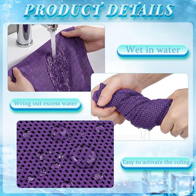 Honoson 20 Pcs Cooling Towels for Neck and Face, 47"x12" Sports Breathable Ice Towels Microfiber Chilly Sweat Rags with Portable Bottle for Gym Golf Athletes Yoga Workout Hot Weather (Purple)