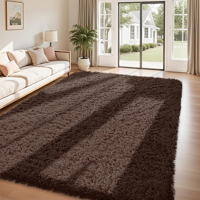 8x10 Area Rug for Living Room:Ultra Soft Fluffy Shag Brown Rugs,Large Fuzzy Plush Indoor Non Slip Carpet Washable Rug for Bedroom Kids Nursery Office Dorm Modern Decor(Brown 8'x10')