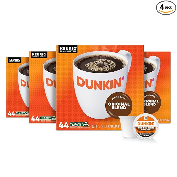 Dunkin' Original Blend Coffee, Medium Roast, Keurig K-Cup Pods, 44 Count Boxes (Pack of 4)