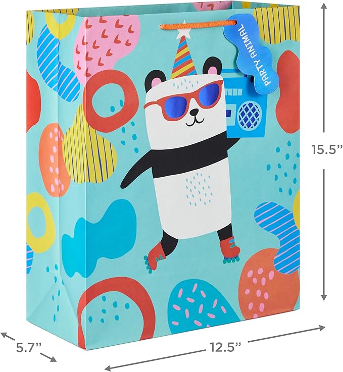 Hallmark 15" Extra Large Birthday Gift Bag Set (2 Bags: Party Animal Panda, Orange Happy Birthday) for Kids, Teens, Grandchildren