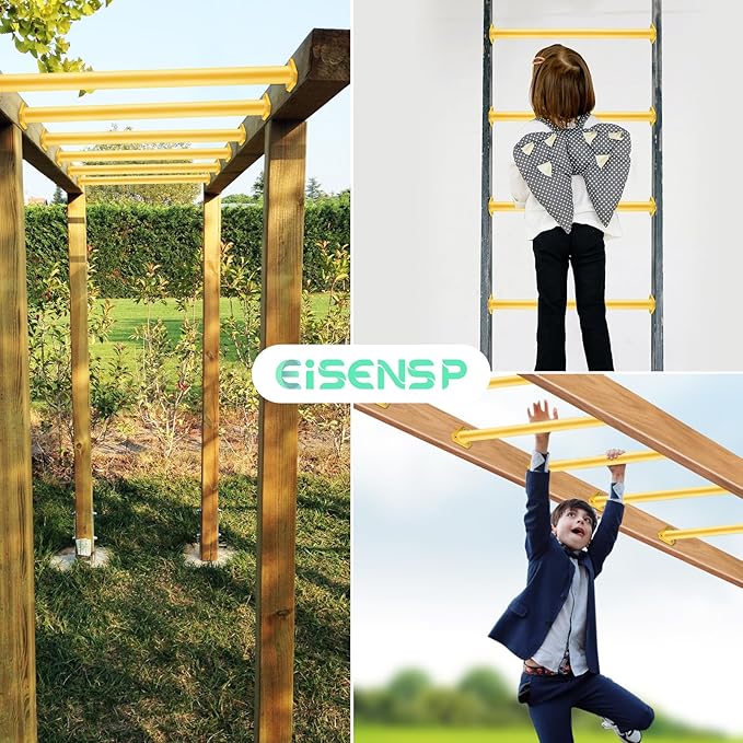 21.5 Inch Metal Monkey Bars Ladder Rungs Set for Backyards Playground and Children Indoor and Outdoor Climbing Kit, Set of 15 (Yellow)