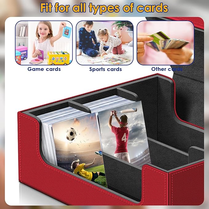 Homthy 1800+ Card Deck Case for Trading Cards, Leather Magnetic Closure Commander Card Storage Box Magic Card Holders Fit for MTG TCG and Sport Cards (Red)