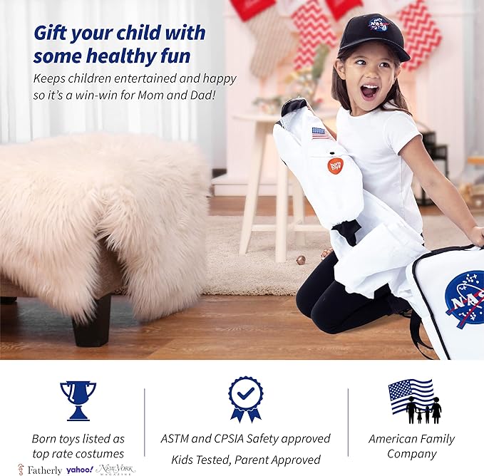 Born Toys Pretend Play Costumes for Kids Ages 3-7, Washable Toddler Dress Up Clothes for Play (Astronaut)