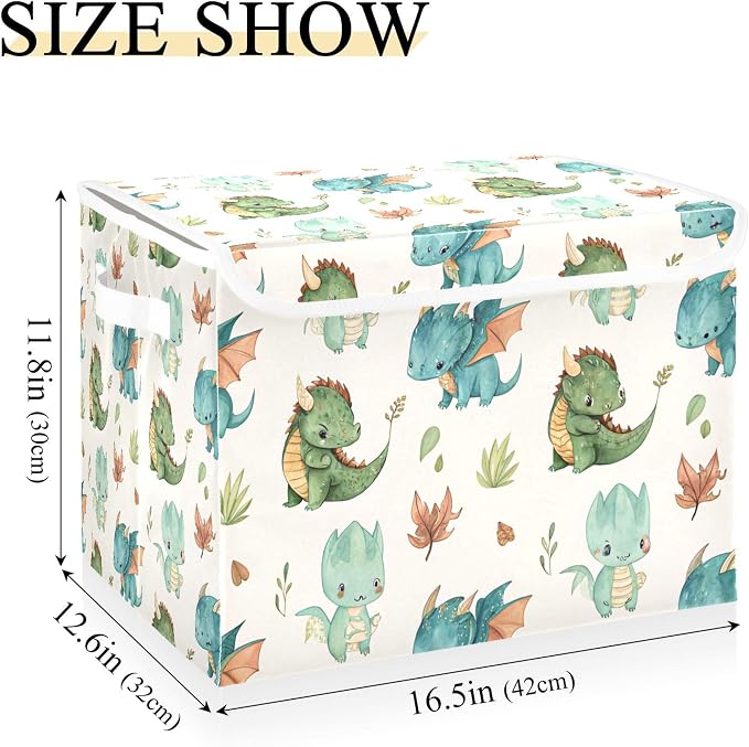 Dragon Watercolor Storage Bins with Lids and Carrying Handle,Foldable Storage Boxes Organizer Containers Baskets Cube with Cover for Home Bedroom Closet Office