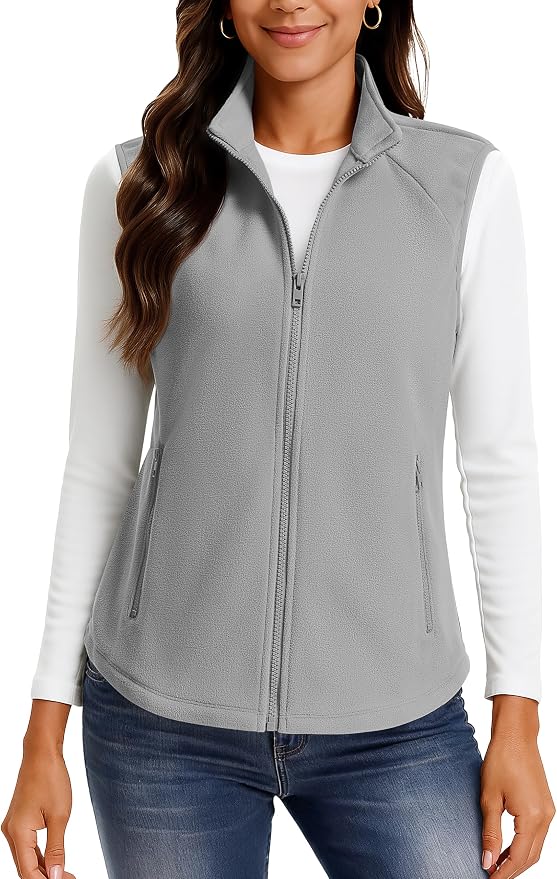 TACVASEN Women Polar Fleece Zip Up Vest with Pockets Lightweight Outerwear | Warm Thermal Sleeveless Jacket Suitable for Hiking Camping Travelling in Cool Autumn and Winter Weather
