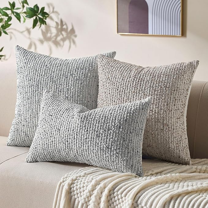 Allorry Soft Wool Decorative Throw Pillow Covers 12x20 Blue SY011C12 | Cozy Soft Touch,Neutral Textured Boho Cushion Covers for Modern Farmhouse Sofa Bedroom Living Room Decor