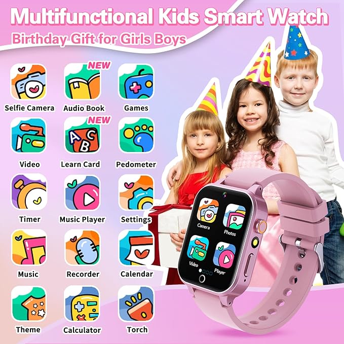 Kids Smart Watch Girls Gift for Girl Aged 6-12, HD TouchScreen Kids Watch with 39 Games Video Camera Music Pedometer Audiostory Learn Card Educational Toys Birthday Gifts for Girls Ages 5 6 7 8 9