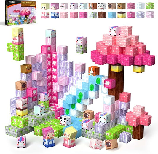 GobiDex Magnetic Blocks Kid Building Toys for 3+ Years Old Girls, STEM Sensory Gifts for Princess, Kids Magnets Build MagWonder World Game for Toddler