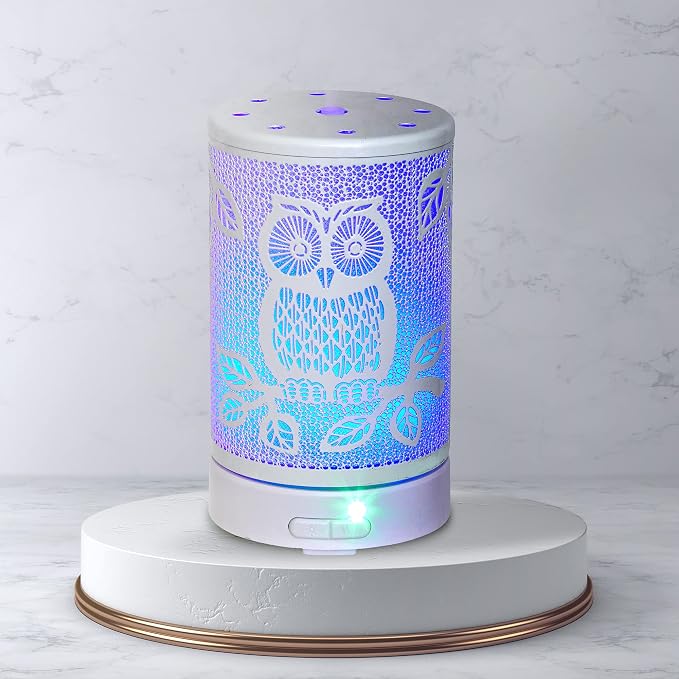 AROMAR Essential Ultrasonic Oil Diffuser Cool Mist Humidifier & Aromatherapy Metal Diffusers for Essential Oils with Auto Shut-Off and 7 Colors LED for Home and Office (White Wisdow)