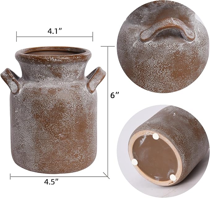 Quoowiit Ceramic Rustic Farmhouse Vase, Distressed Decorative Flower Vases for Home Decor, Ideal Shelf Decor, Boho Vase for Living Room Bedroom Kitchen Office Centerpiece Table Decorations