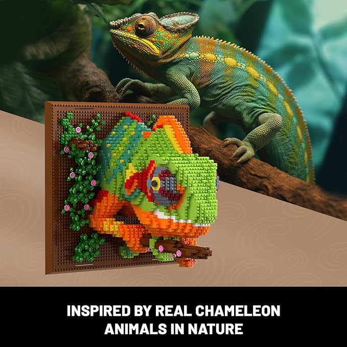 Chameleon Animal 3D Wall Art Micro Mini Building Blocks Set for Adults, Unique Home Wall Decor or Table Display, No Compatible with Lego, Ideal Birthday Toy for Kids Teens (2688 PCS)