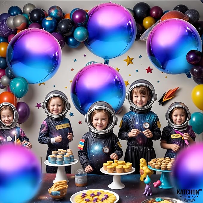 KatchOn, Purple Galaxy Balloons - 22 Inch, Pack of 6 | Round 4D Metallic Balloon for Galaxy Birthday Party Decorations, Ramadan Decorations | Ramadan Balloons for Mermaid Party Decorations, Eid Decor