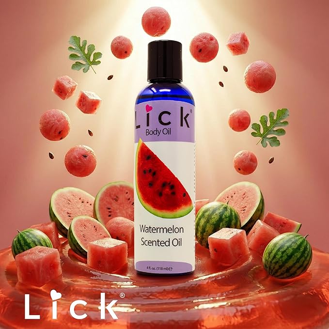 LICK Watermelon Fruit Scented Body Oil – Lightweight Daily Moisturizer with Almond Oil & Vitamin E – 4 oz