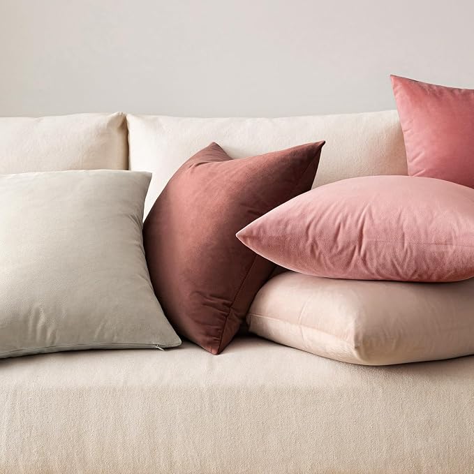 MIULEE Velvet Throw Pillow Covers 18x18 Inch Pack of 2 Dusty Pink | Soft Solid Decorative Pillow Covers, Modern Luxury Home Decor, for Couch Chair Sofa Bedroom Livingroom