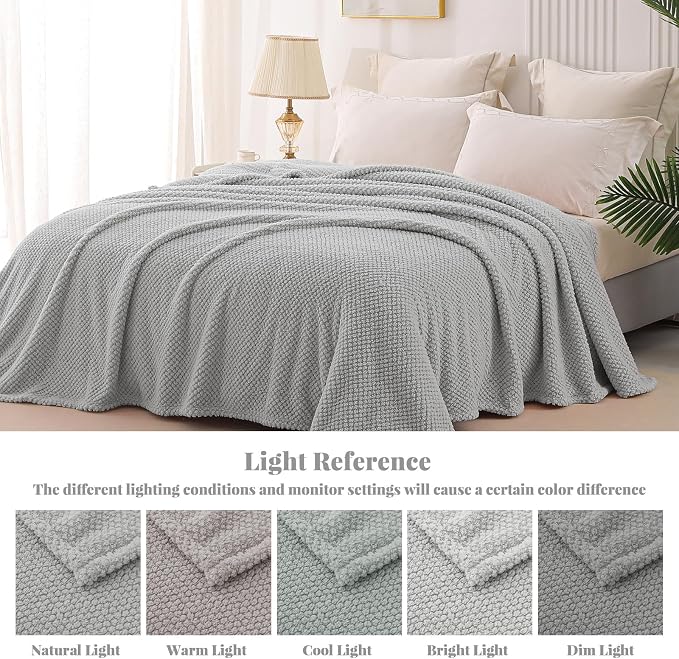 Whale Flotilla Extra Large Soft Fleece Throw Blanket for Couch | 50x70 Inch, Light Grey, Suitable for Sofa Chair Bed, Fluffy Fuzzy Jacquard Blankets for All Season, Lightweight and Cozy