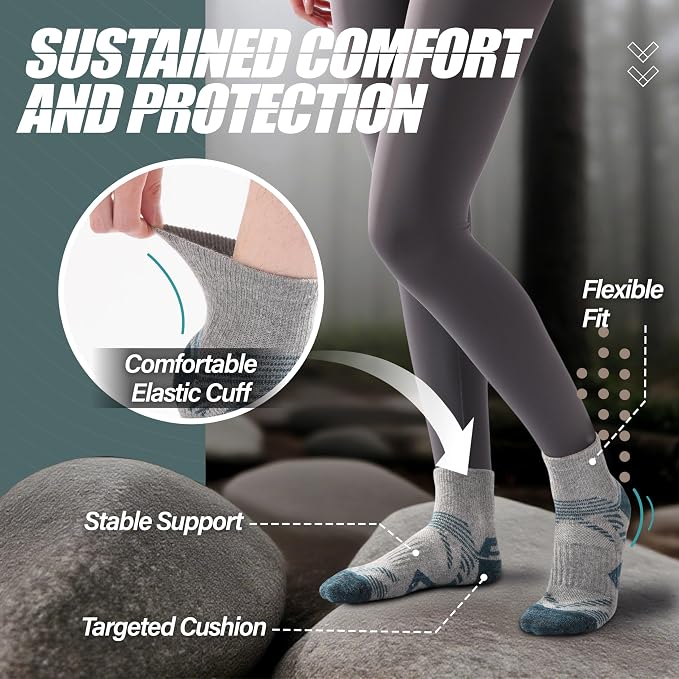 ANTSANG 6 Pairs Merino Wool Quarter Ankle Hiking Running Socks Compression Thermal Thick Cushion Socks for Women Men