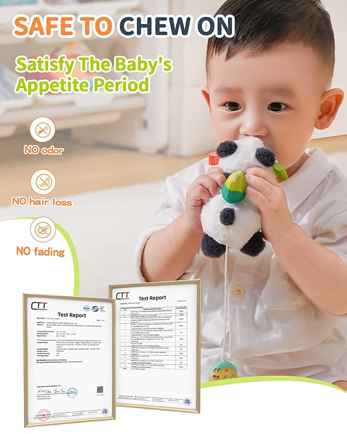 Jollybaby Baby Rattles & Soft Plush Hanging Toy for Stroller Crib car seat and Play Gym, Sensory Developmental Vibrating Toys for Newborn, Baby Christmas Stocking/Socks Stuffers Gifts - Panda