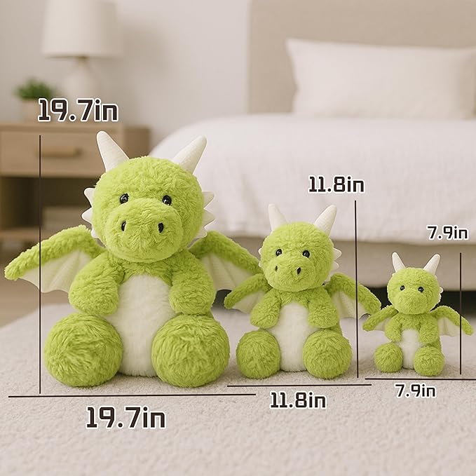 Soft Dinosaur Stuffed Plush Pillow, Adorable Green Dragon Plush Toy and Birthday Presents for Kids, Adults and Collectors(Green/11.8in)