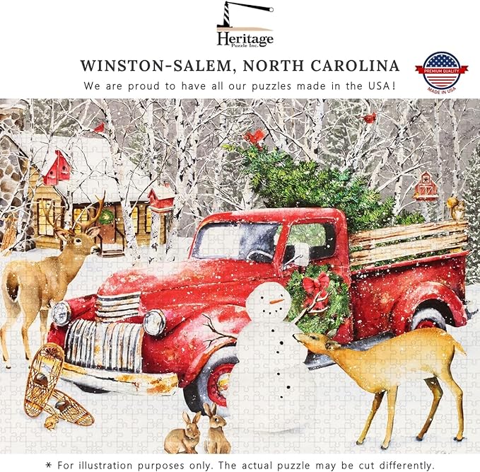 Heritage Puzzle – A Country Christmas by Barb Tourtillotte – 1000 Piece Puzzle for Adults – Cool and Challenging Winter Scene with Santa, Cabin and Snow - Large 30" x 24" Finished Size