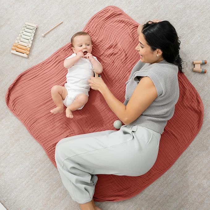 Comfy Cubs Muslin Baby Blanket 40" x 40" L - Swaddle Blankets, Dusty Rose | Soft, Lightweight, 6-Layer Cotton Breathable Baby Blankets - Comfortable, Gentle & Versatile Cotton Baby Blankets for Sleep