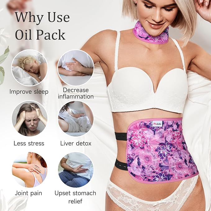 Reusable Castor Oil Pack Wrap for Liver Detox, Castor Oil Wrap for Stomach Less Mess, Elastic Strap Machine Washable Anti Oil Leak 2pcs