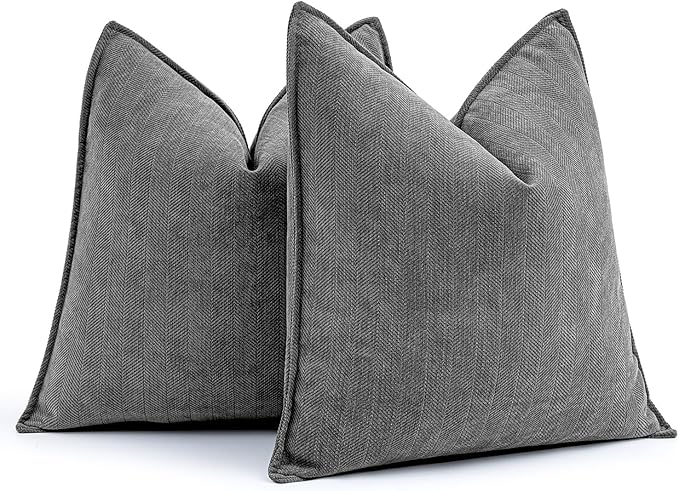 MIULEE Pack of 2 Dark Grey Euro Shams Chenille Pillow Covers 24x24 Inch | Decorative Soft Couch Throw Pillows,Farmhouse Cushion Covers,Elegant Design for Sofa,Bed,Living Room,Summer Decor