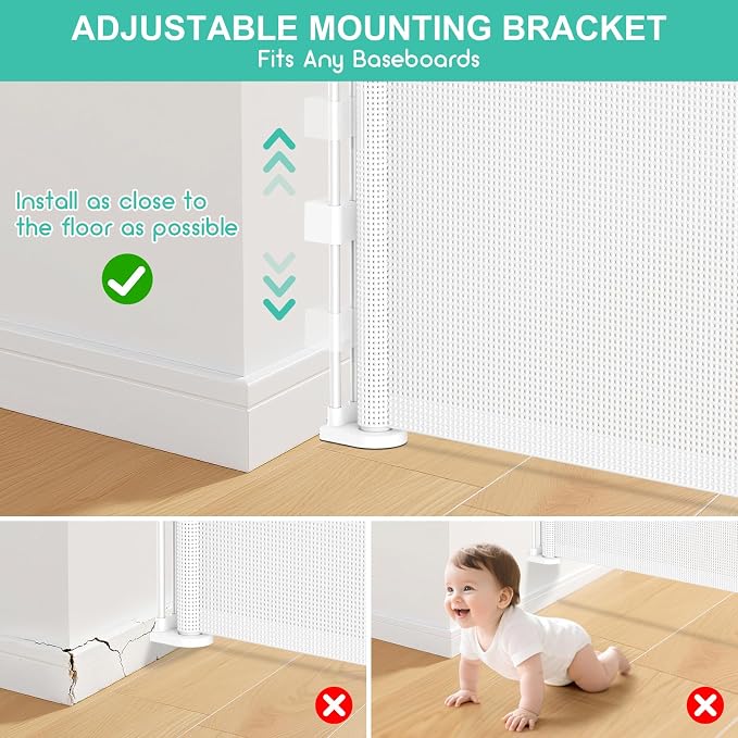 EZIGO Retractable Baby Gates Extra Wide Baby Gate for Large Opening Extra Long Mesh Gate for Kids or Pet Dog Gate Child Safety Gate for Stairs Hallways Doorway Indoor Outdoor (White, 41" X 55")